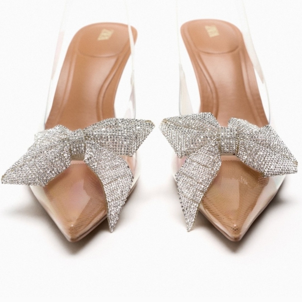 NWT. Zara  Rhinestones Embellished  Slingback High-Heel Shoes. Size 8 - Picture 8 of 8